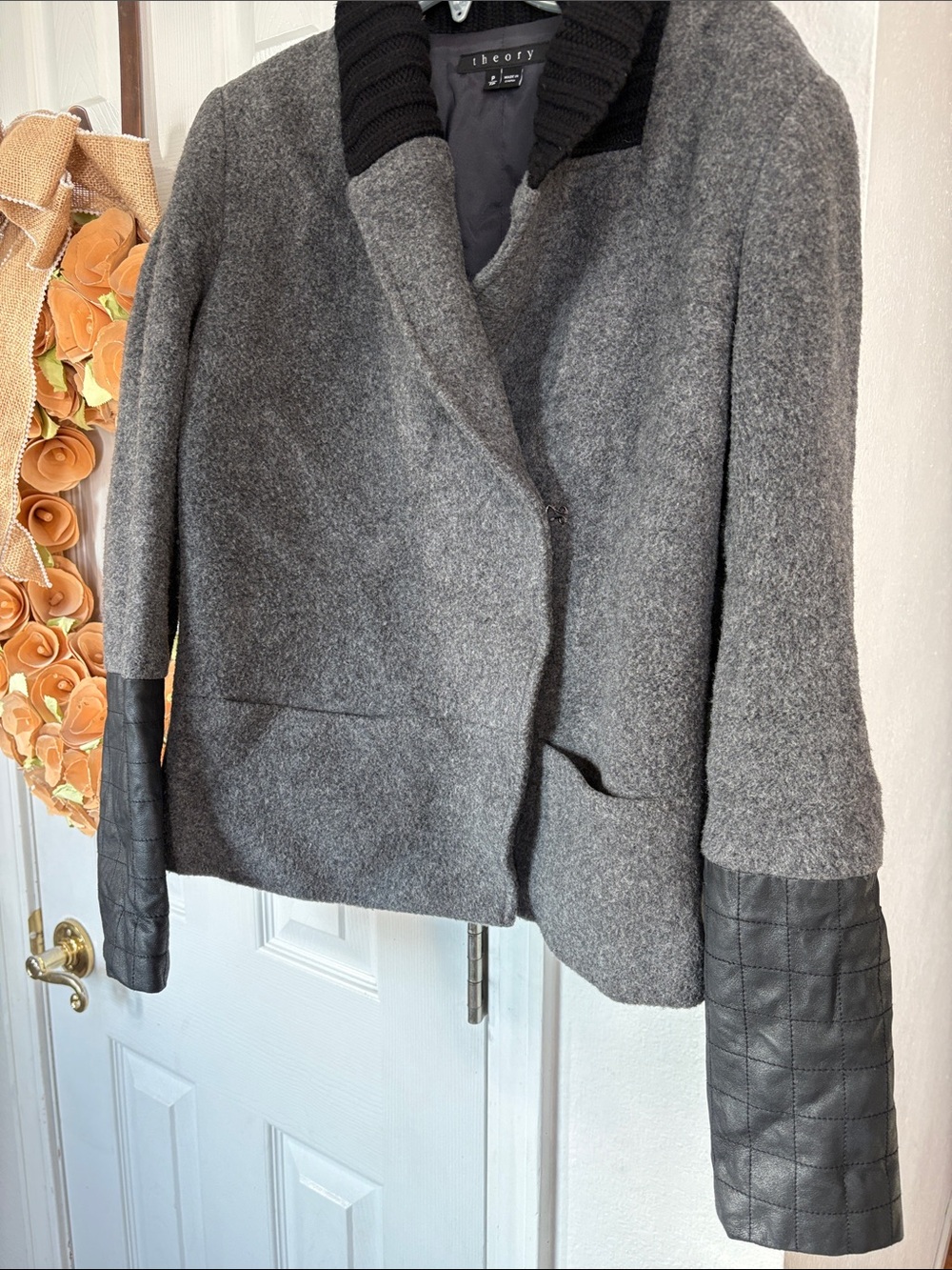 Theory Antonito Leather and Wool Blazer